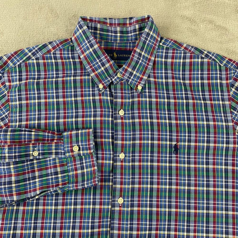 Polo‎ Ralph Lauren Shirt Men XL Multi Plaid Soft Oxford Long Sleeve Pony Preppy